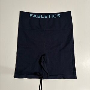 Fabletics Women's Navy Blue Seamless Ribbed High Waisted Bike Shorts